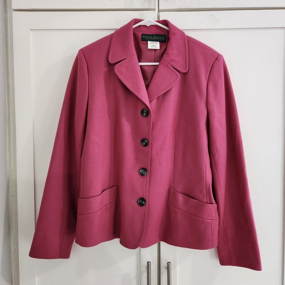 Harve Benard Vintage Womens 8 Wool Blazer Pink Notch Collar Career Casual Preppy